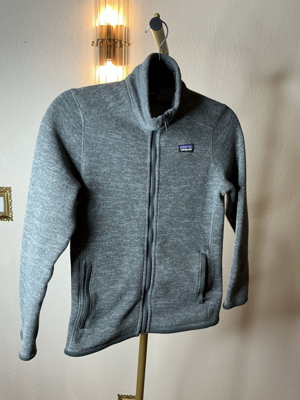 Patagonia Gray Heather Fleece Jacket with Logo Trim